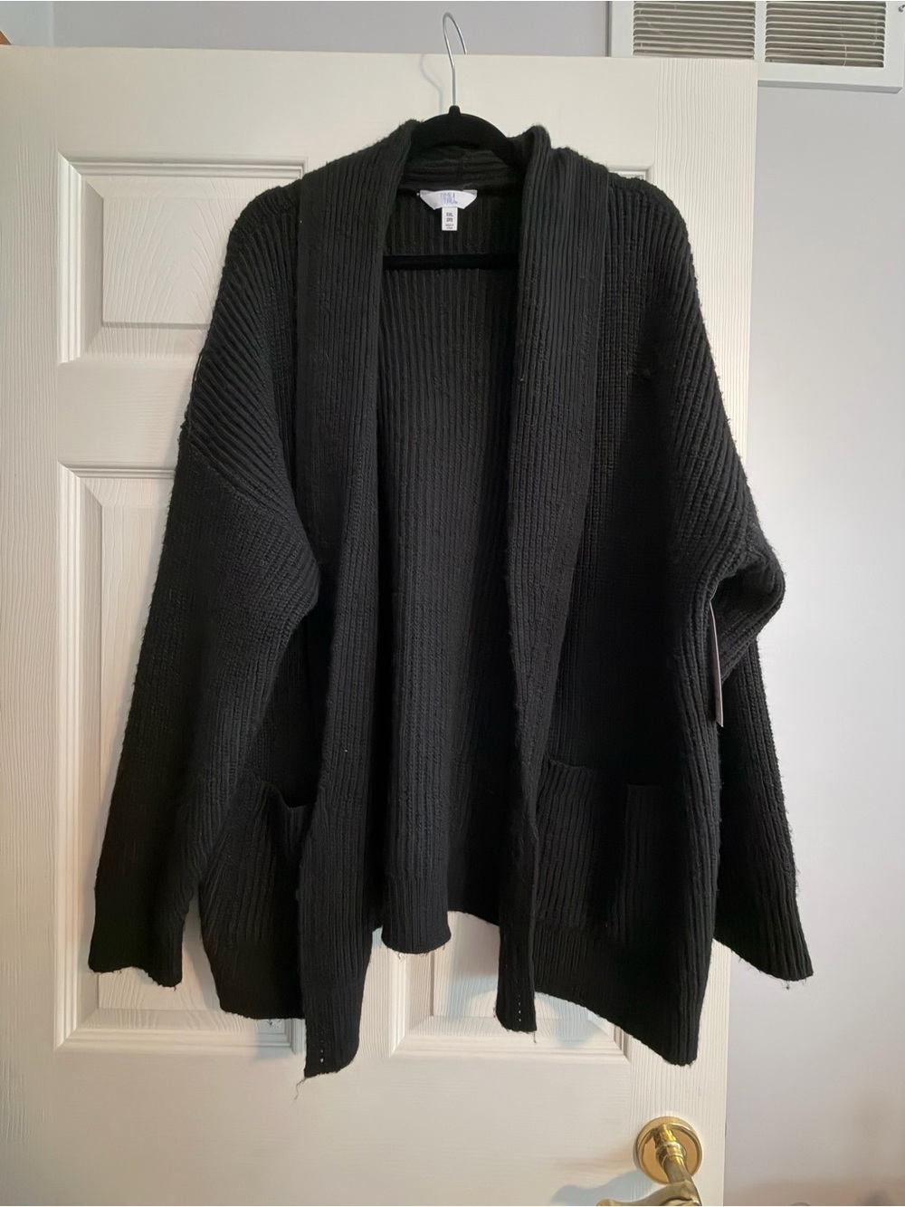 Time and Tru Black Ribbed Open-Front Sweater Cardigan